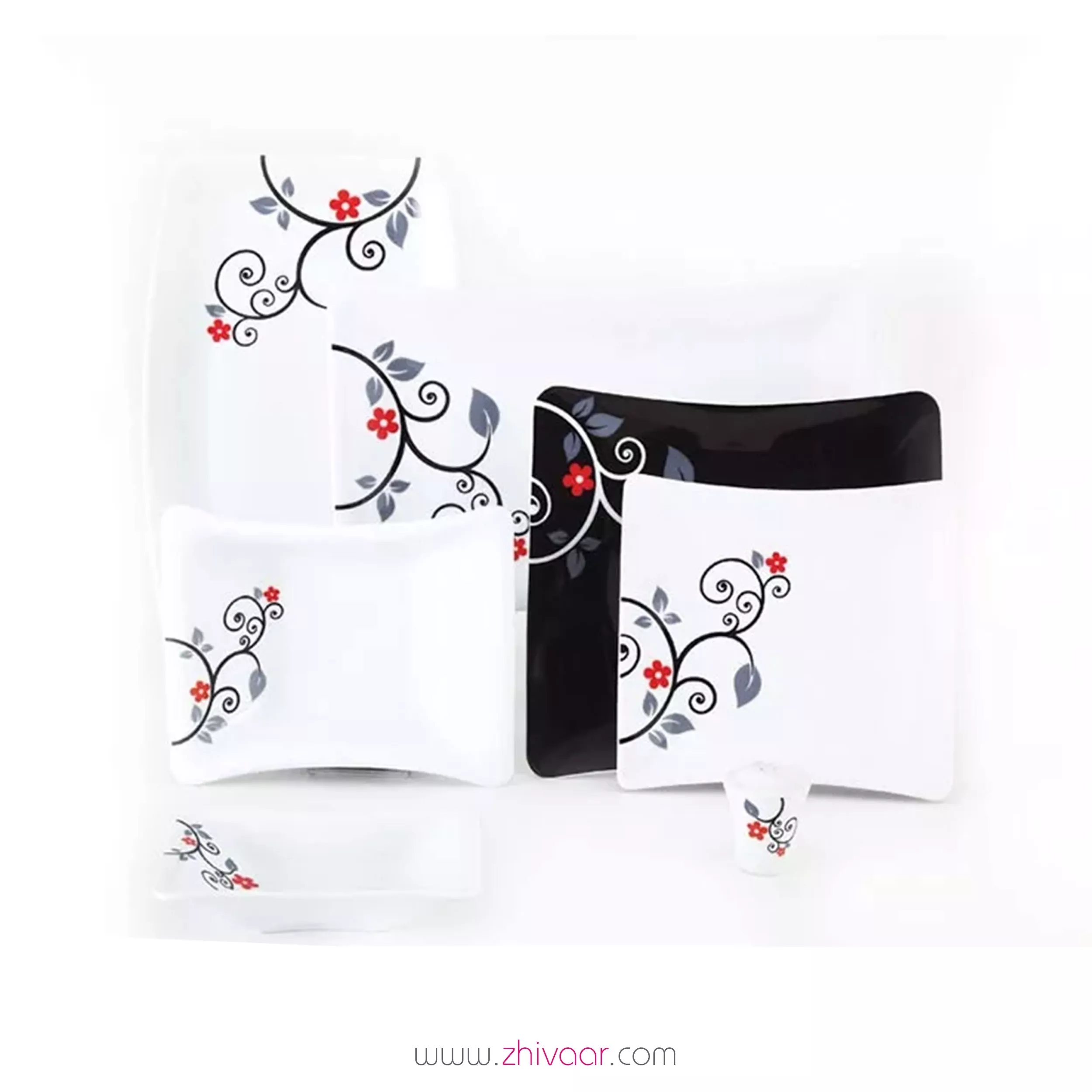 خرید سرويس چيني 90پارچه12 نفره زرين مدل برسمن رنگ قرمز - قیمت سرویس چینی 12 نفره برسمن